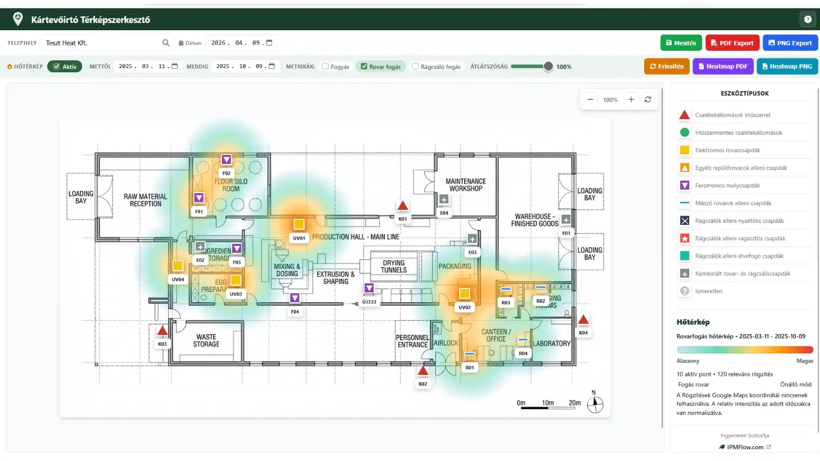 DDD-APP térképes és alaprajzos monitoring nézet